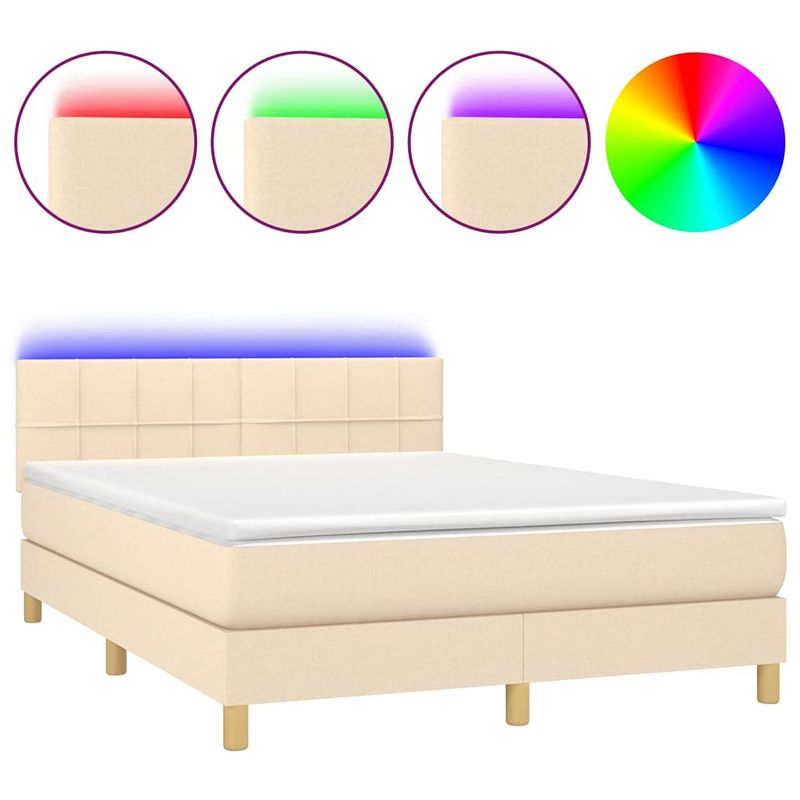 Foto van The living store boxspring bed - crème - 203 x 144 x 78/88 cm - verstelbaar hoofdbord - led verlichting - pocketvering