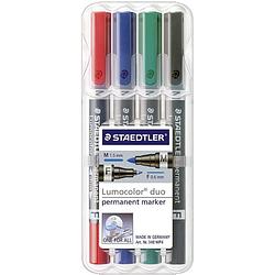 Foto van Staedtler lumocolor duo 348 wp4 permanent marker rood, blauw, groen, zwart watervast: ja