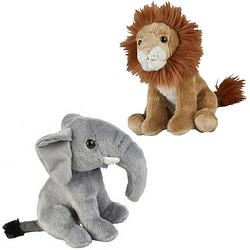 Foto van Knuffeldieren set leeuw en olifant pluche knuffels 18 cm - knuffeldier