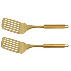 Foto van 2x rvs bakspatels/bakspanen goud 32 cm keukengerei - keukenspatels