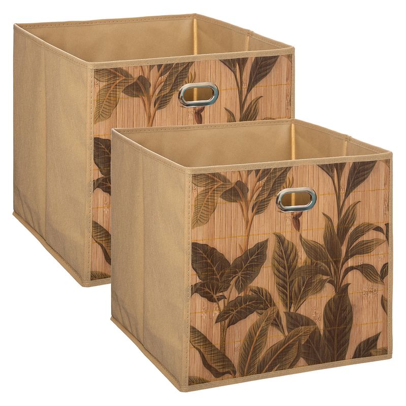 Foto van 3x stuks opbergmand/kastmand 29 liter beige linnen/bamboe 31 x 31 x 31 cm - opbergmanden