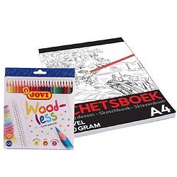 Foto van 24-delige teken jovi potloden set met a4 schetsboek 50 vellen - kleurpotlood