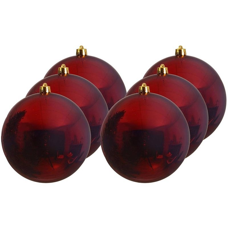 Foto van 6x grote raam/deur/kerstboom decoratie donker rode kerstballen 14 cm glans - kerstbal