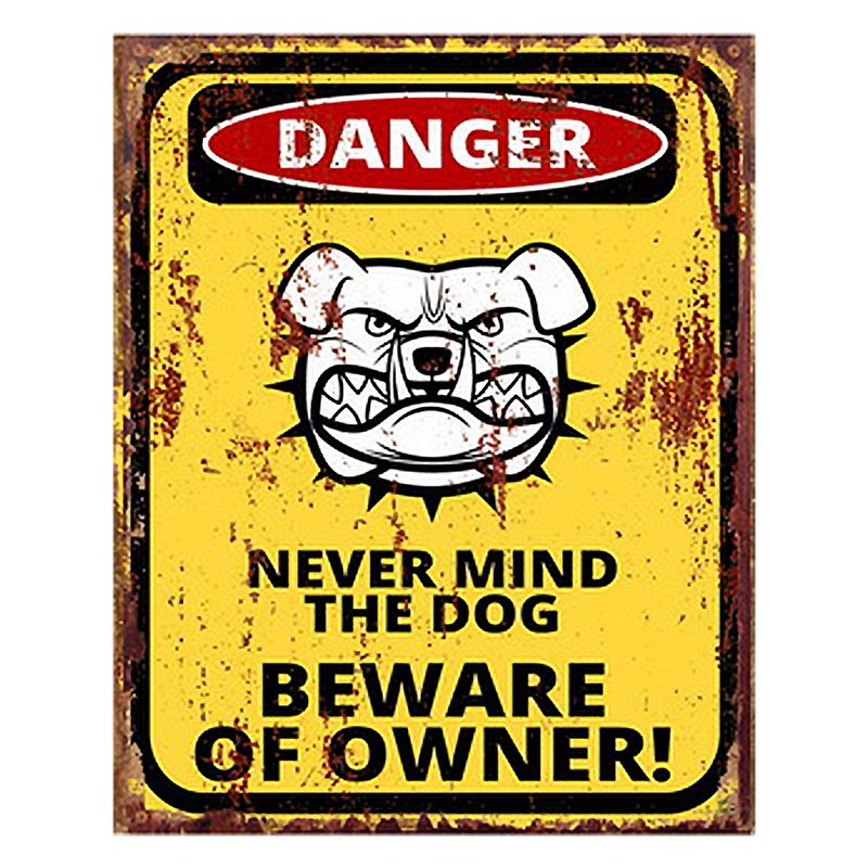 Foto van Clayre & eef tekstbord 20x25 cm geel ijzer hond warning wandbord geel wandbord