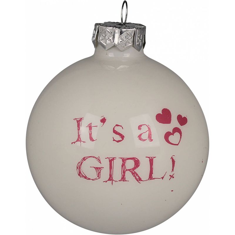 Foto van Peha kerstbal it's a girl 8 cm glas wit/roze