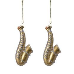 Foto van 2x kerstboomhangers gouden saxofoons 12 cm kerstversiering - kersthangers