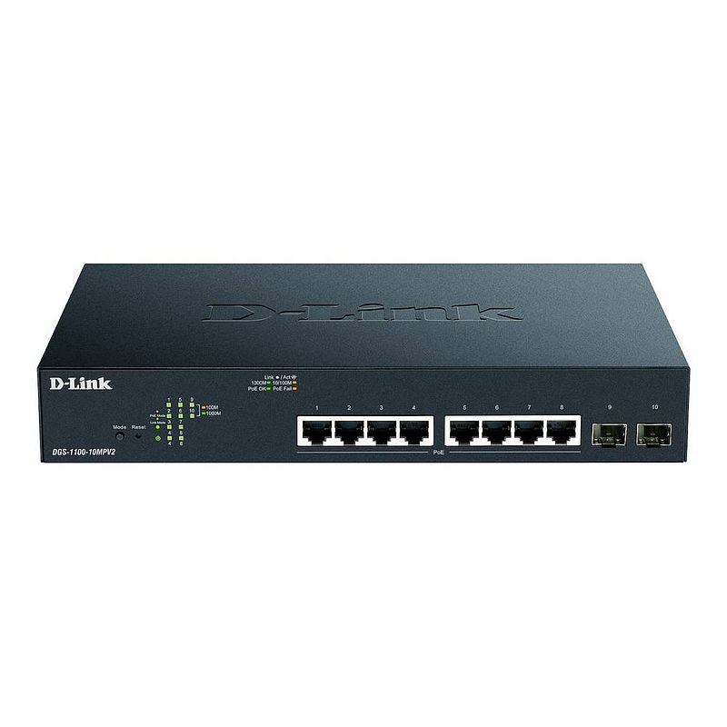 Foto van D-link dgs-1100-10mpv2/e dgs-1100-10mpv2/e netwerk switch rj45/sfp 8 + 2 poorten 20 gbit/s poe-functie