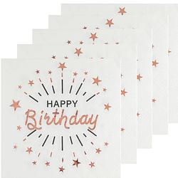 Foto van Verjaardag feest servetten happy birthday - 50x - rose goud - 33 x 33 cm - feestservetten