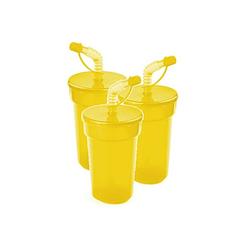 Foto van 6x stuks sportbeker/limonadebeker met rietje geel 400 ml - drinkbekers