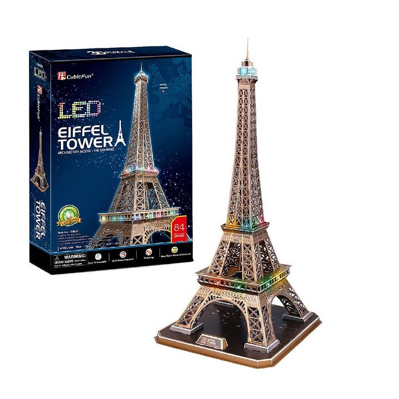 Foto van 3d-puzzel van de eifeltoren met led-verlichting