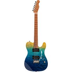 Foto van Fazley sunrise series tide blue ocean fade elektrische gitaar met deluxe gigbag