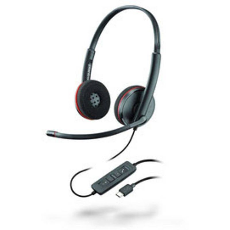 Foto van Plantronics blackwire c3220 binaural usb-c on ear headset kabel telefoon stereo zwart noise cancelling microfoon uitschakelbaar (mute)