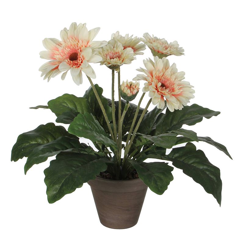 Foto van Gerbera kunstplant creme in keramiek pot h35 cm - kunstplanten