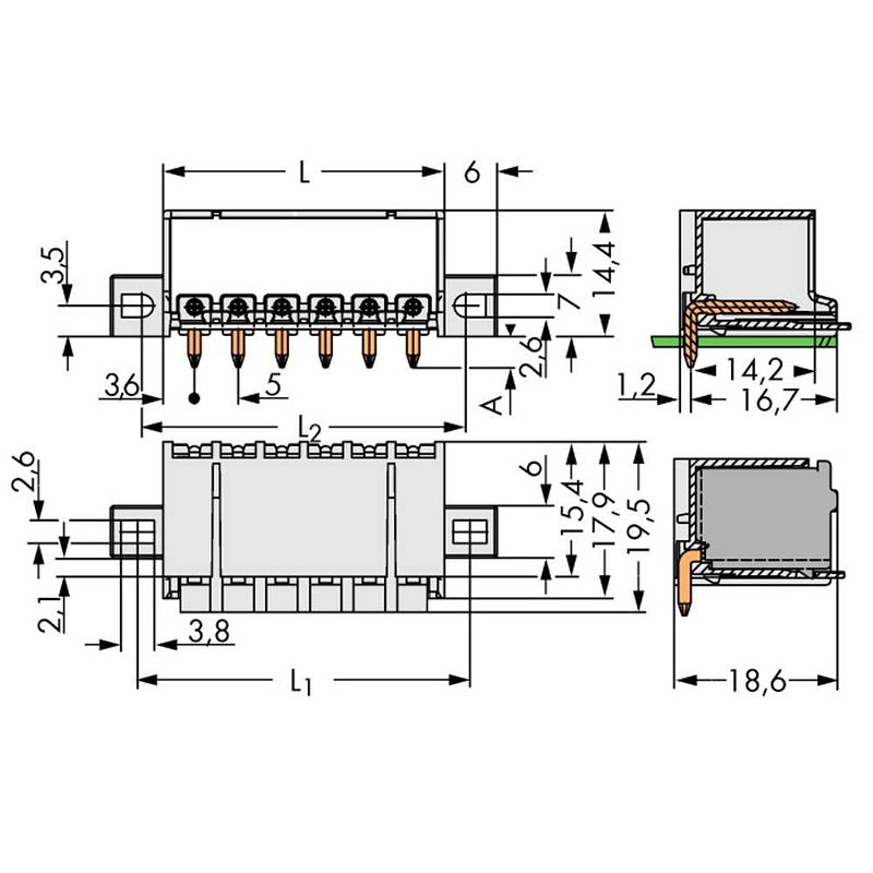 Foto van Wago 2092-1423/005-000 male behuizing-board 2092 totaal aantal polen 3 rastermaat: 5 mm 200 stuk(s)