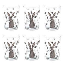 Foto van Haes deco - set van 6 waterglazen - ø 8x12 cm / 400 ml - glas - rustic easter bunny