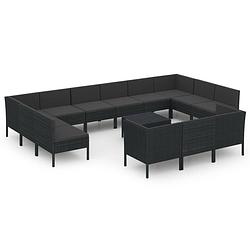 Foto van Vidaxl 14-delige loungeset met kussens poly rattan zwart