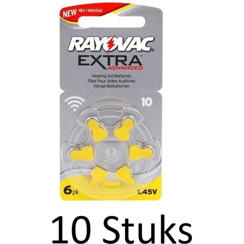 Foto van 60 stuks (10 blisters a 6 st) rayovac extra advanced 10 mf gehoorapparaat batterijen