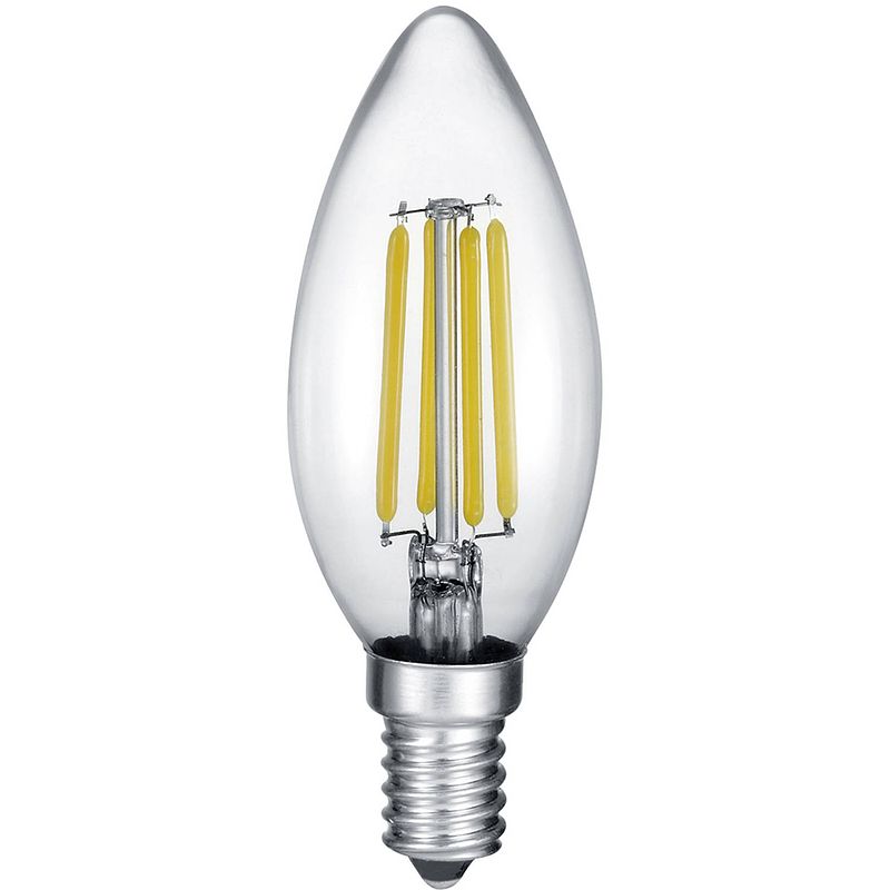 Foto van Led lamp - kaarslamp - filament - trion kurza - 4w - e14 fitting - warm wit 2700k - dimbaar - transparent helder - glas