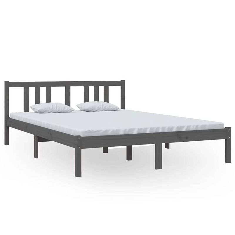 Foto van The living store houten bedframe - grijs - 140 x 200 cm - massief grenenhout - stabiel en comfortabel