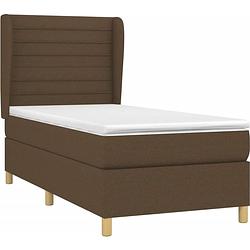 Foto van The living store bedframe - boxspringbed - 203 x 103 x 118/128 cm - donkerbruin - inclusief matras en topmatras