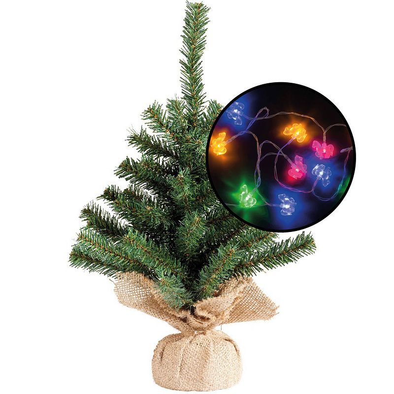 Foto van Mini kerstboom - groen - met paarden thema verlichting - h45 cm - kunstkerstboom