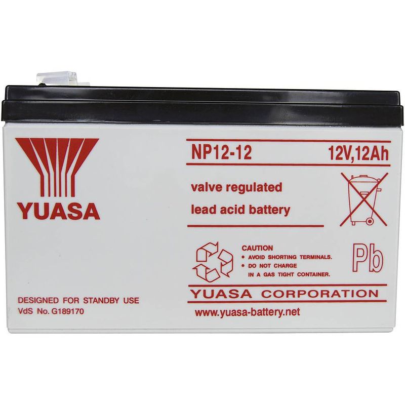 Foto van Yuasa np12-12 loodaccu 12 v 12 ah loodvlies (agm) (b x h x d) 151 x 98 x 98 mm kabelschoen 6.35 mm onderhoudsvrij, vds-certificering