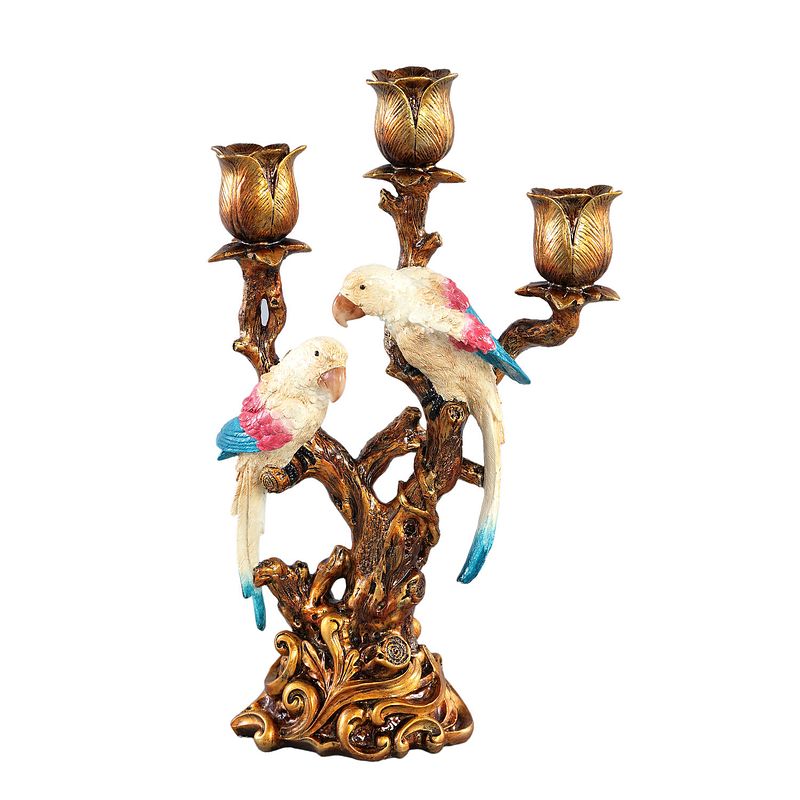 Foto van Ptmd sing bronze polyresin bird candle holder three arm