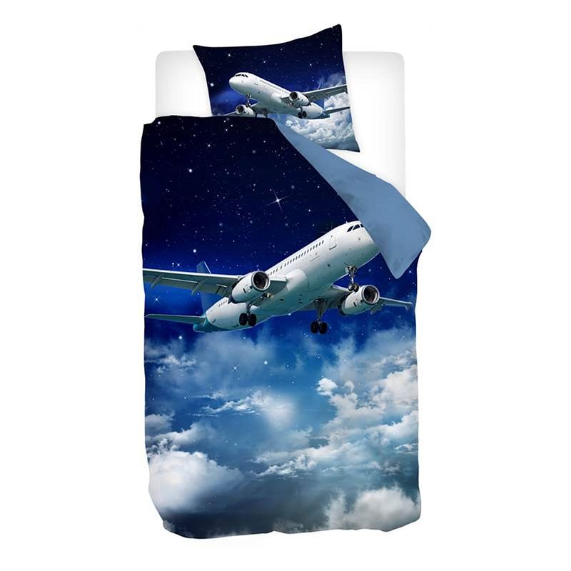 Foto van Snoozing plane flanel dekbedovertrek - 1-persoons (140x200/220 cm + 1 sloop)