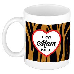 Foto van Best mom ever tijgerprint cadeau mok / beker wit - feest mokken