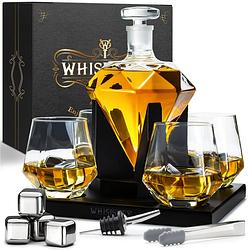 Foto van Whisiskey whiskey karaf - diamant - luxe whisky karaf set - 0,9 l - decanteer karaf - incl. accessoires