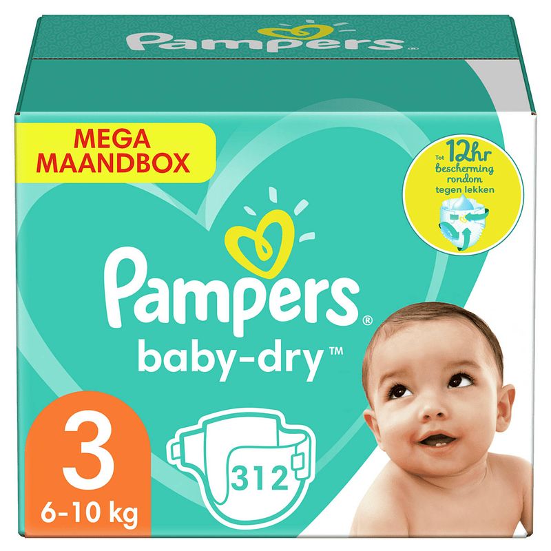 Foto van Pampers - baby dry - maat 3 - mega maandbox - 312 luiers