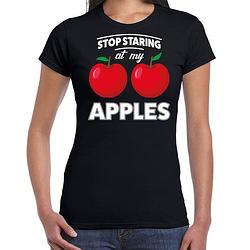 Foto van Stop staring at my apples boobs t-shirt zwart dames s - feestshirts