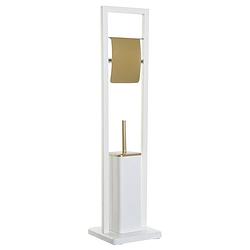Foto van Toiletborstel met toiletrolhouder wit/goud metaal 80 cm - toiletborstels