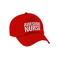 Foto van Awesome nurse pet / cap rood voor dames - geweldige zuster / verpleegkundige cadeau - verkleedhoofddeksels