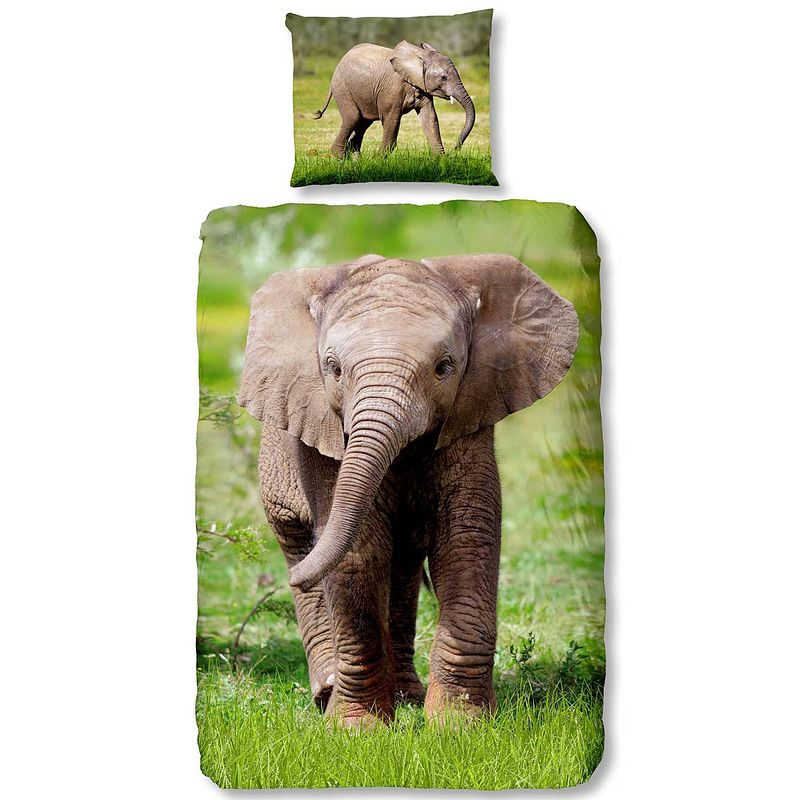 Foto van Good morning elephant dekbedovertrek - 100% katoen - 1-persoons (140x200/220 cm + 1 sloop) - 1 stuk (60x70 cm) - multi