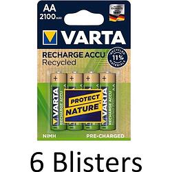 Foto van 24 stuks (6 blisters a 4 st) varta recycled aa oplaadbare batterijen - 2100 mah