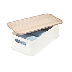 Foto van Idesign - opbergbox met handvat en deksel, 21.3 x 43 x 12.7 cm, paulownia hout, kokoswit - idesign eco storage