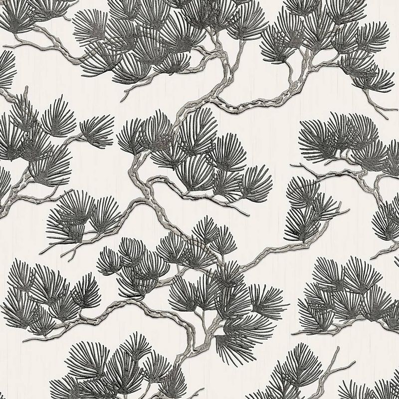 Foto van Dutch wallcoverings behang pine tree wit en zwart