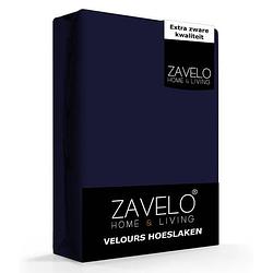 Foto van Zavelo hoeslaken velours navy - fluweel zacht - 30 cm hoekhoogte - rondom elastiek - velvet -lits-jumeaux (190/200x20...