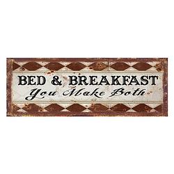 Foto van Clayre & eef tekstbord 36x13 cm bruin wit ijzer rechthoek bed&breakfast you make both wandbord bruin wandbord