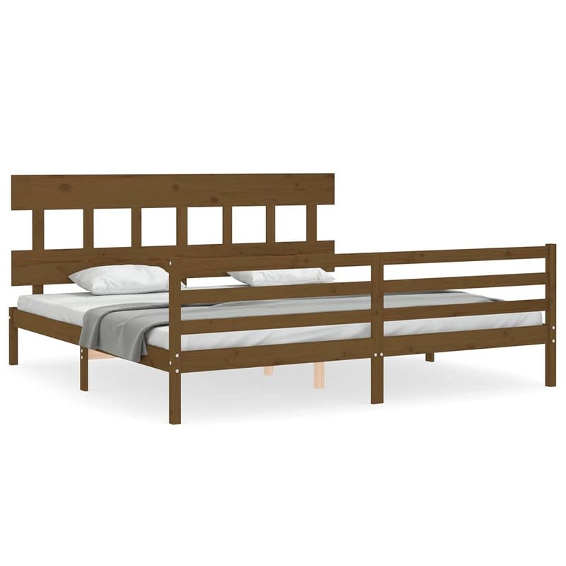 Foto van The living store grenenhouten bedframe - honingbruin - 205.5 x 185.5 x 81 cm - multiplex lattenbodem - functioneel