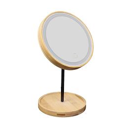 Foto van Orange85 make-up spiegel - led touch - staand - rond - bamboo