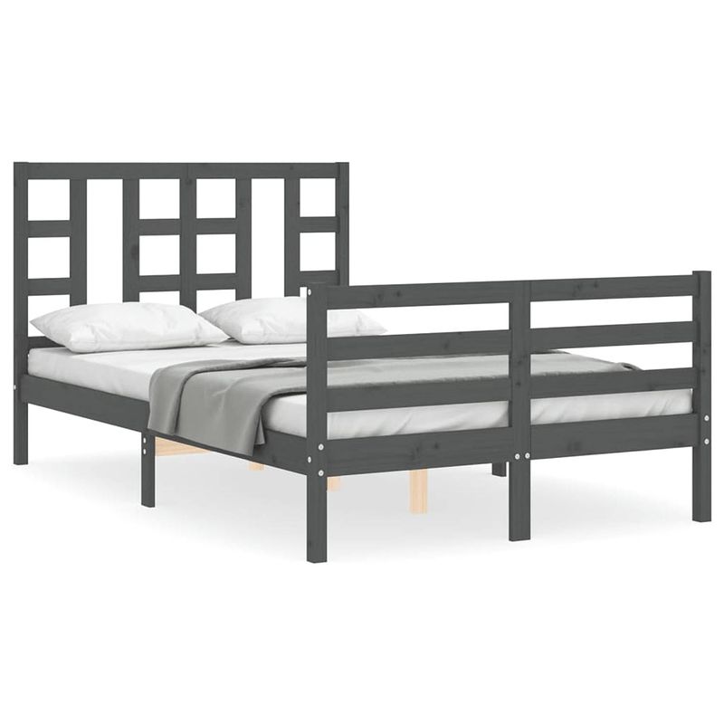 Foto van The living store houten bedframe - massief grenenhout - 195.5 x 125.5 x 100 cm - grijs - montage vereist