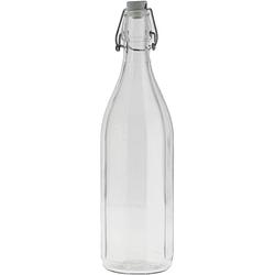 Foto van Glazen fles transparant met beugeldop 1000 ml - drinkflessen