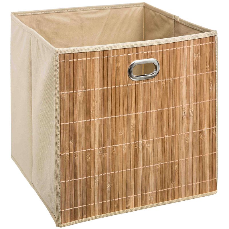 Foto van Opbergmand/kastmand 29 liter beige linnen/bamboe 31 x 31 x 31 cm - opbergmanden