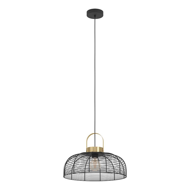 Foto van Eglo roundham hanglamp - e27 - ø 45 cm - zwart/goud - staal