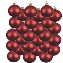 Foto van 24x glazen kerstballen mat kerst rood 8 cm kerstboom versiering/decoratie - kerstbal