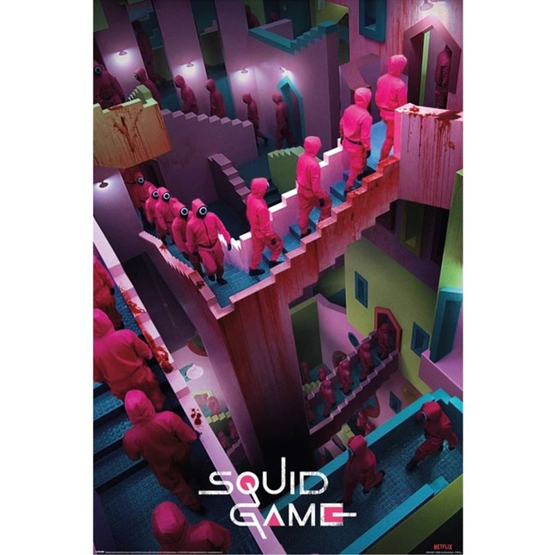 Foto van Pyramid squid game crazy stairs poster 61x91,5cm