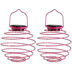 Foto van Lumineo hanglamp - 2x - solar verlichting - fuchsia roze - d16 cm - metaal - tuinverlichting - buitenverlichting