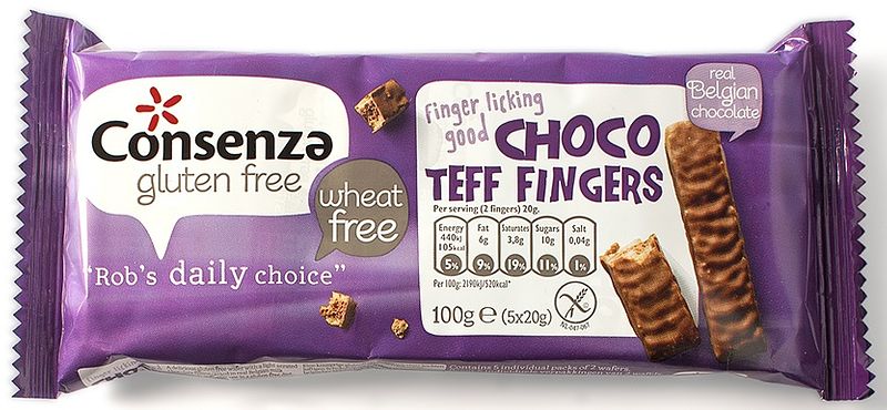 Foto van Consenza gluten free choco teff fingers 5 x 20g bij jumbo